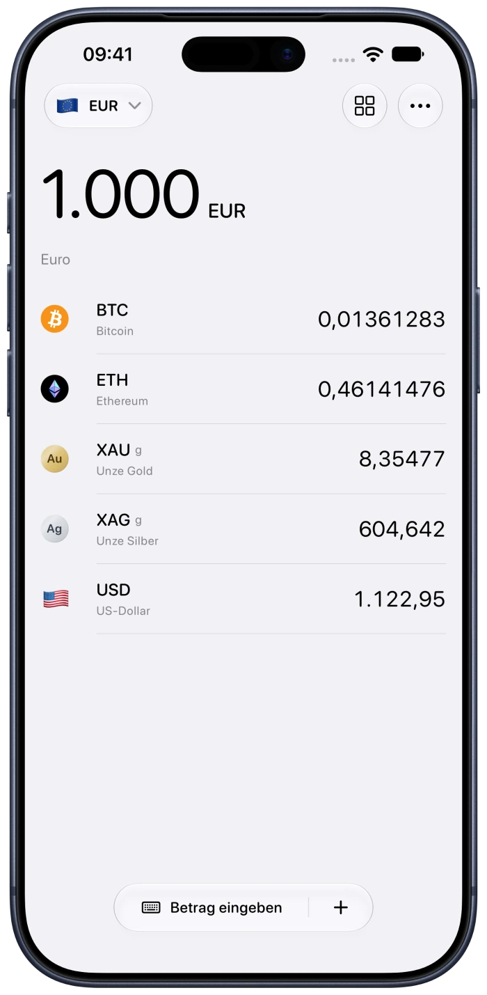 Native Currency-App mit einem Vergleich mehrerer Währungen