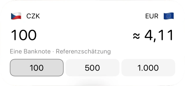 Widget „Bargeld verstehen“ mit voreingestellten Banknotenbeträgen