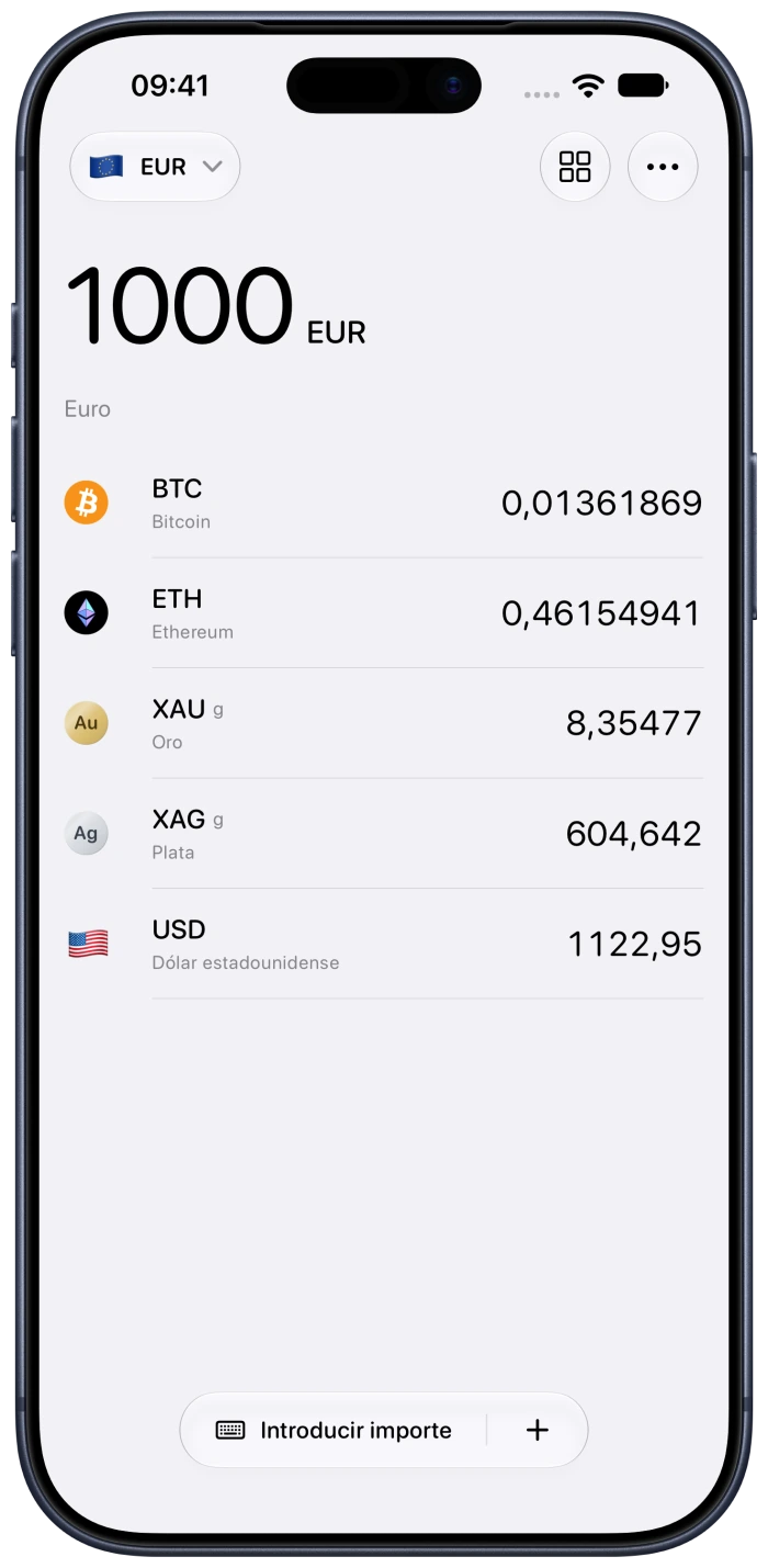 App nativa de Currency comparando varias divisas