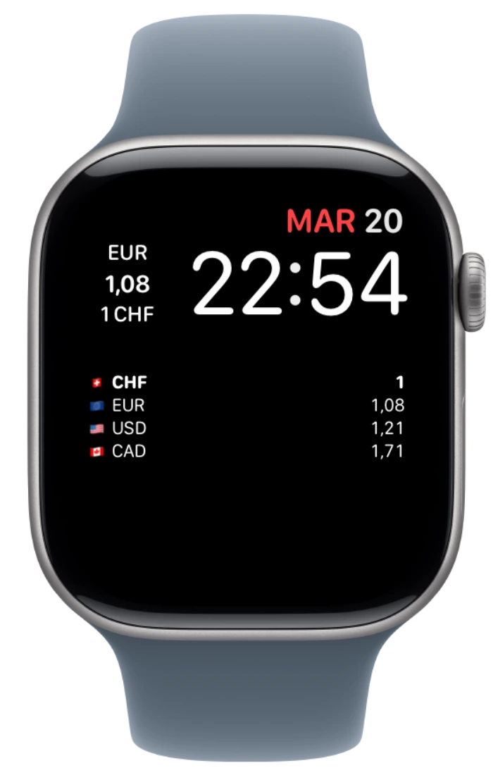 Complications Currency sur un cadran natif d’Apple Watch