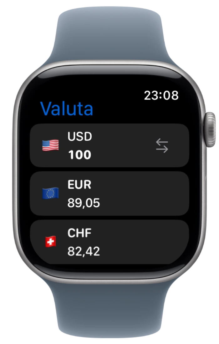 Convertitore di valute nella cornice approvata di Apple Watch
