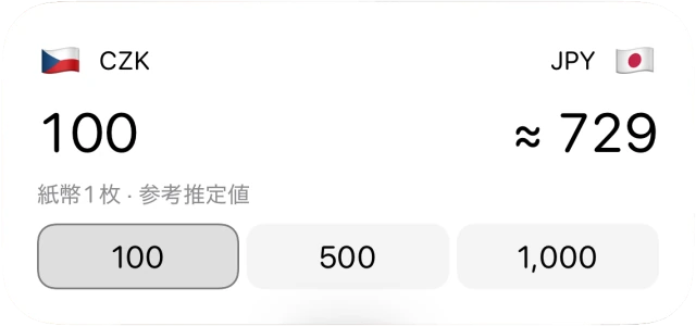 紙幣の金額のプリセットを備えた現金の価値ウィジェット