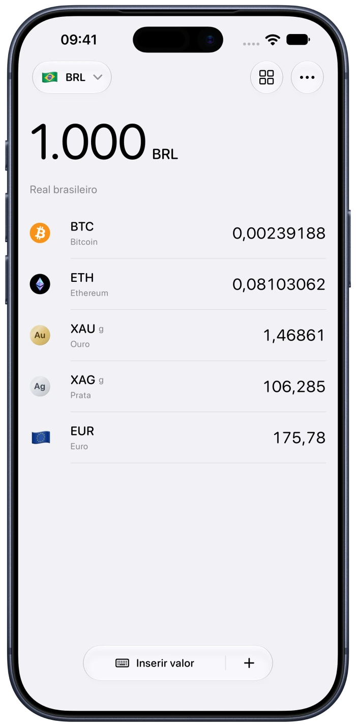App nativo do Currency comparando várias moedas