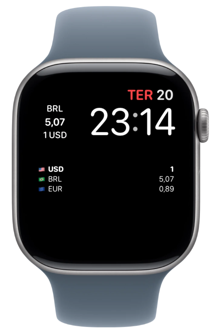 Complicações do Currency em um mostrador nativo do Apple Watch