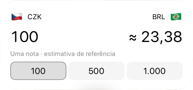Widget Conheça seu dinheiro com valores predefinidos de cédulas