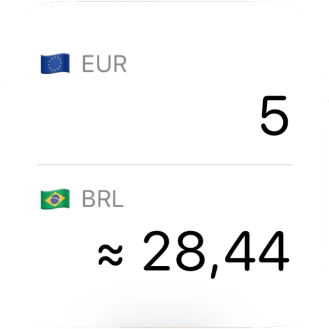 Widget Câmbio de bolso comparando EUR e USD
