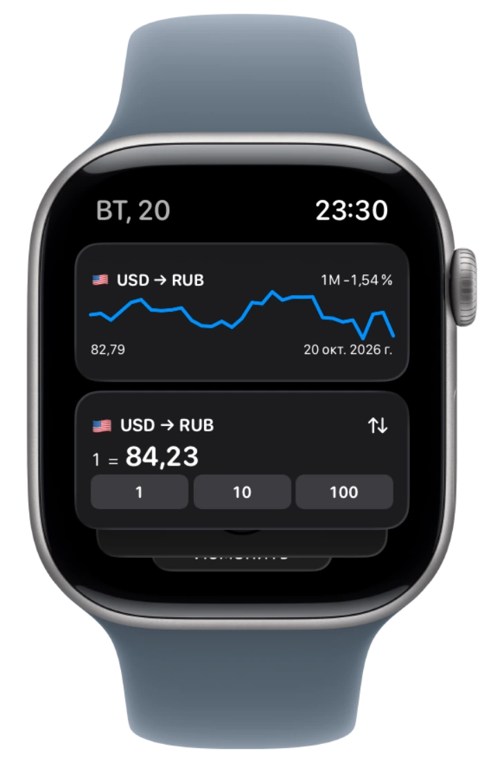Виджеты Currency в нативной Смарт-стопке Apple Watch