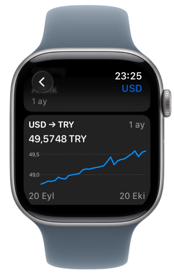 Onaylı çerçevede yerel Apple Watch kur geçmişi grafiği