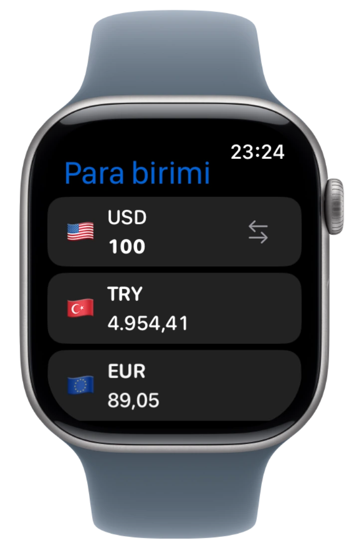 Onaylı Apple Watch cihaz çerçevesinde döviz çevirici