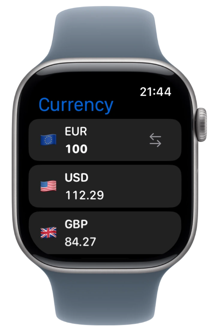 Currency converter in the approved Apple Watch device frame