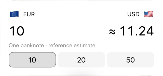 Cash widget with banknote amount presets