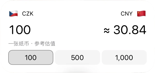 带有预设纸币金额的现金价值小组件